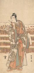 Den andra Ichikawa Monnosuke som en man av hög rang som står i snön, ca. 1786-87.