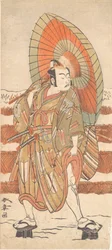 Den andra Ichikawa Yaozo som en samuraj som står i snön, troligen 1774.