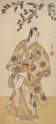 Den tredje Ichikawa Yaozo som en Daimyo som står under ett lönnträd, ca. 1783.