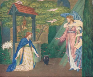 Mary vid brunnen. "Hej, jungfru Maria, full av nåd!"