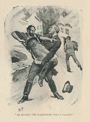 Han kastade smeden över en räcke, 1892