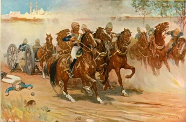 Löjtnant Roberts sparar sitt batteri under murarna i Delhi, 1901.
