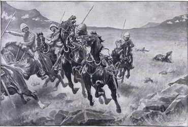 Att köra handsken: en lanserpatrull under korseld (litho)