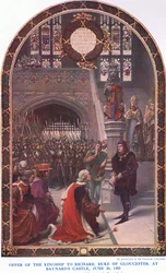 Erbjudande om kungadömet till Richard Duke of Gloucester vid Baynards Castle den 26 juni 1483, från Cassells History of the British People utgiven av Waverley Book Company Limited, ca 1940.