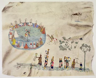Shoshone Sun Dance (pigment på hjortskinn)