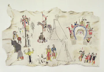 Shoshone Sun Dance och Peyote Cult (pigment på hjortskinn)