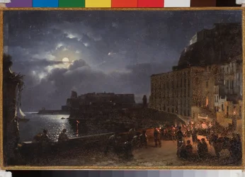 Santa Lucia-kajen i Neapel (Italien), en fullmånenatt. Målning av Sylvester Feodosiyevich Shchedrin (Sylvester Shchedrin) (1791-1830), olja på duk