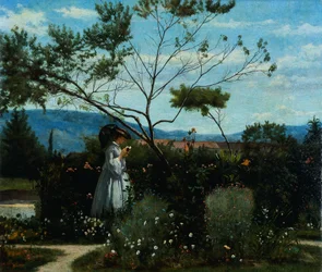 Bland blommorna i trädgården, av Silvestro Lega (1826-1895).