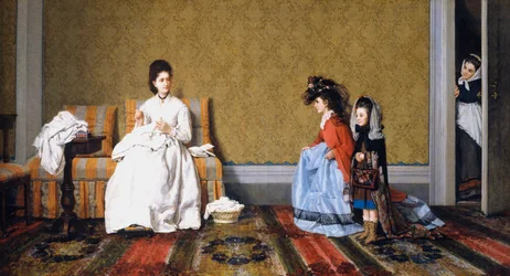 Flickor som sköter damer, av Silvestro Lega (1826-1895), olja på duk, 59x111 cm