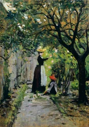 I rosenträdgård, av Silvestro Lega (1826-1895), olja på panel, 36,5x25,5 cm