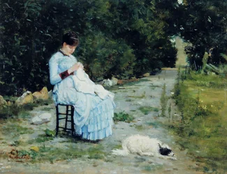 I trädgården, ca 1883 (olja på pannå)