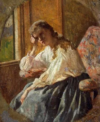 Studie av kvinnlig figur, av Silvestro Lega (1826-1895), Detalj av triptyk