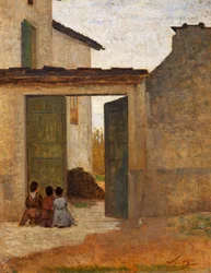 Viaticum, cirka 1864, av Silvestro Lega (1826-1895), olja på kartong, 315x394 cm