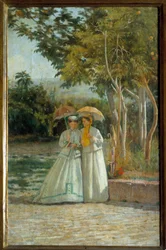 Walk in the Garden Målning av Silvestro Lega (18126-1895) 1800-talets Florens, Museum of Modern Art