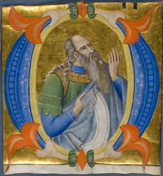 Profet i en historiserad initial "O" från en gradvis