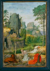 Paysage avec saint Jerôme penitent et la guerison du lion - Landskap med Sankt Jerome penitent och lejonets botgöring ...