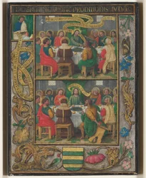 Enkelt blad med scener från den sista måltiden, ca 1525-1530.