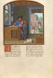 Vapenkungen av Orden av det gyllene skinnet Skriver om Jacques de Lalaing, ca 1530-40 (tempera, bladguld och bläck på pergament)