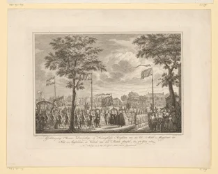 Farväl till Willem V och hans fru på Buiten Amstel, 1768 Farväl till deras fridfulla och kungliga högheter van den Ed: Achtb: Magistrate of the City of Amsteldam, och den Buiten Amstels avgång, den 4 juni 1768 (titel på objektet) Bild