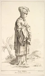 Dona Mitilena, från Samling av olika utländska figurer Uppfunnen av F. Bouche..., 1700-talet.