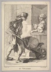 Omvänd kopia av Au Vinaigre Vinäger, från Le Cris de Paris The Cries of Paris..., 1700-talet.