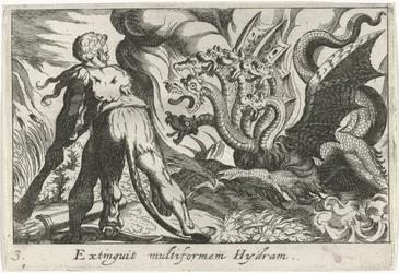 Hercules kämpar mot Lernas hydra Extinguit multiform Hydram (titel på objekt) Herculean Themes (serietitel)