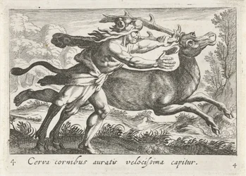 Hercules vangt de Hind van Cerynea Ett rådjur med guldhorn fångas mycket snabbt (titel på objekt) Herculische teman (serietitel)