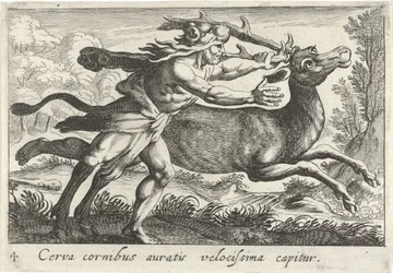 Hercules vangt de Hind van Cerynea Ett rådjur med guldhorn fångas mycket snabbt (titel på objekt) Herculische teman (serietitel)