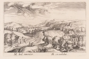 Kuperat landskap med tre par, från Topographia Variarum Regionum