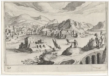 Stadsbild i en floddal Sydeuropeiska landskap (serietitel) Topographia variarum regionum (serietitel)