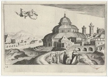 Stadsbild med Merkurius Sydeuropeiska landskap (serietitel) Topographia variarum regionum (serietitel)