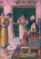 Tanielu i le faamasinoga a Tupu, mai le The Bible Picture Book na lomia e Thomas Nelson, c.1950 swed