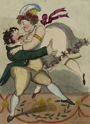 Den nya tyska valsen, ca 1818-talet (handfärgad etsning)
