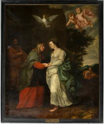 Församlingskyrka (Parochiekerk Sint-Eligius). Målning. "Maria på besök hos Elisabeth". Simon de Pape. 1600-talet.