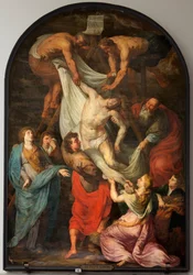 Sockenkyrka (Sint-Walburgakerk). Målning "Descent of the Cross". Simon de Pape. Kopiera till PPRubens. Mitten av 1600-talet.