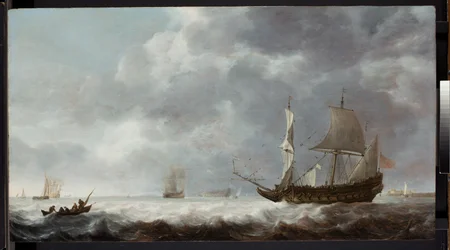 Havsstycke, en bris nära en holländsk hamn, ca 1640