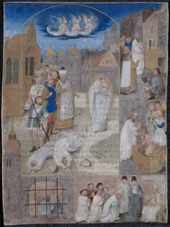 Löv utskuret från ett brev av Charles the Bold och Margaret of York: The Martyrdom of Saint Denis