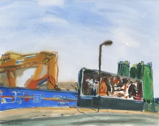 Construction zone and billboard (akvarell och gouache på papper)