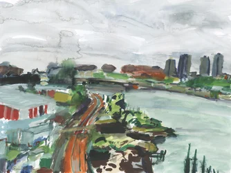 Harlem River view (akvarell och gouache på papper)