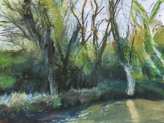 Latchmere Brook, Ham Common (akvarell, oljepastell, bläck, akryl och grafit på papper)