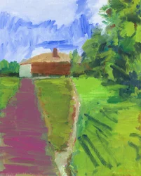 Pathways to houses, 2024 (olja på duk, panel)