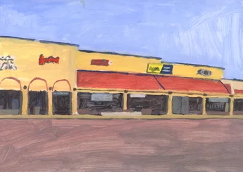 Strip mall 7, 2023 (akryl på papper)