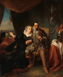 Magdalena Moons ber sin fästman Francisco Valdez att skjuta upp stormningen av Leiden en annan natt, 1574 Scen från åttioåriga kriget