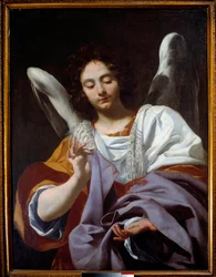 Ängeln med tunikan, instrument för passionsmålningen av Simon Vouet (1590-1649) 1600-talet. Neapel, Capodimontes nationalmuseum