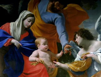 Resten av den heliga familjen detalj. Målning av Simon Vouet (1590-1649) 1639 Grenoble, Musee des Beaux Arts