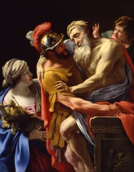 Aeneas och hans far på flykt från Troja, ca 1635