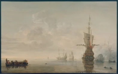 Flaggskeppet "Aemilia" avfyrar en salut för amiral Maerten Harpertsz. Tromp