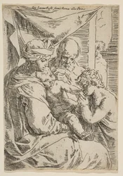 Helig familj med Johannes Döparen som kysser barnets hand, ca.1642.