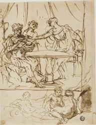 Judith med Head of Holofernes och Sketches of River Gods (recto); Kvinnligt huvud, tittar uppåt (verso)