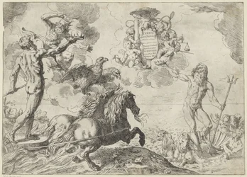 Jupiter, Neptunus och Pluto erbjuder sina kronor till kardinal Scipione Borgheses armar Avhandling Jupiter, Neptunus och Pluto coronas suas offerunt armis (titel på objekt)